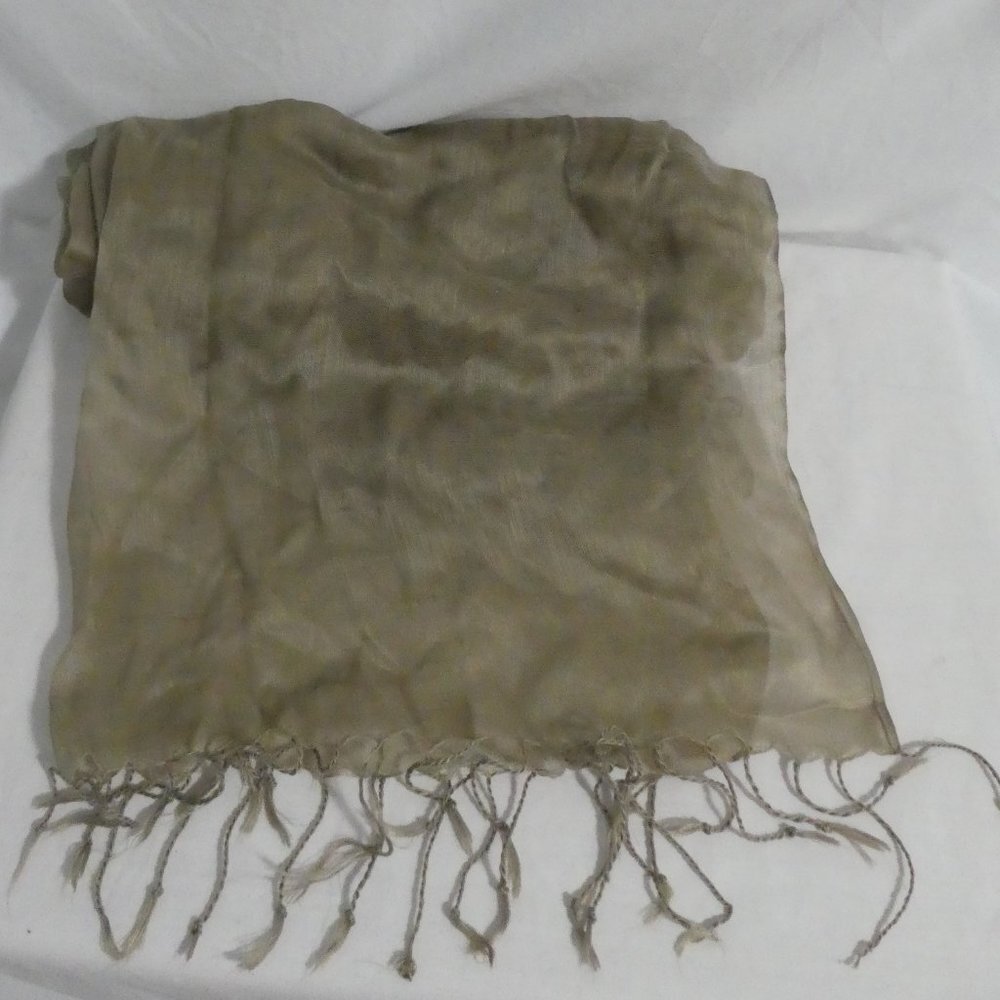 Sheer beige scarf with fringe